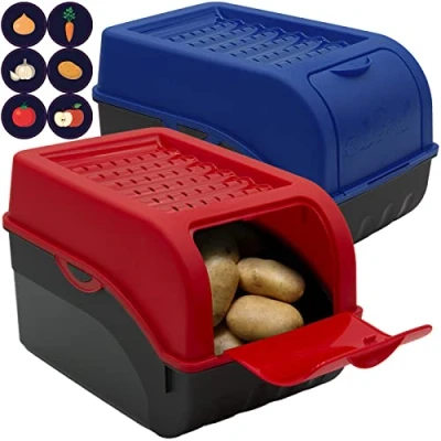 Imagen de ARTECSIS Caja para Guardar Patatas con Tapa Juego de 2, Rojo y Azul aprox. 4kg Patatas, Cebollas, Verduras, Frutas