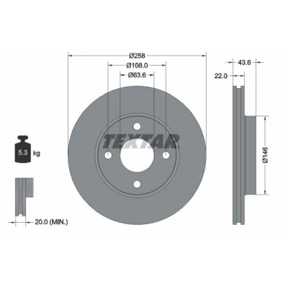 Imagen de TEXTAR PRO 92096203 Disco de freno 258 22 04/04 108 ventilación interna revestido sin perno sujeción rueda, buje rueda
