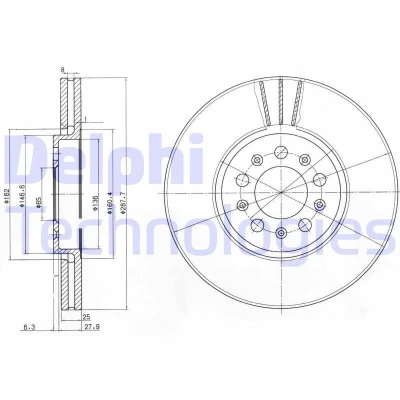 Imagen de DELPHI BG3035C Disco de freno 288 25 5 ventilado revestido sin procesar cojinete rueda, anillo sensor ABS SEAT: Leon I Hatchback, Ibiza 3
