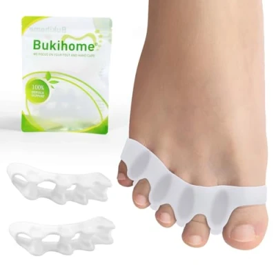 Imagen de Bukihome Separadores de dedos, 4 pares espaciadores gel suave para corregir juanetes, estirador dedos alivio terapéutico la fascitis plantar, en garra, martillo, dolor