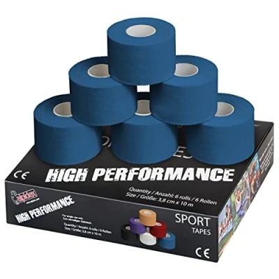Imagen de ALPIDEX 6 x Cinta Adhesiva Deportiva 3,8 cm 10 m Sport Tape 100% Algodón Inelástica Balonmano Fútbol Voleibol Escalada, Color:Azul