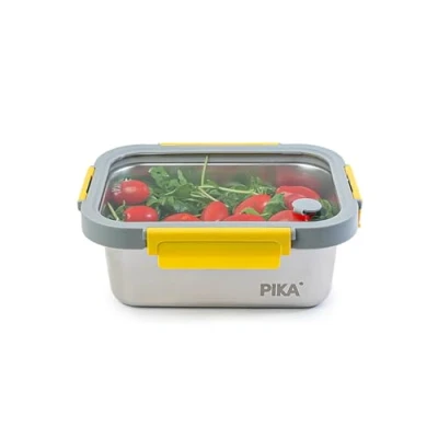 Imagen de PIKA Recipiente hermético para alimentos de acero inoxidable y tapa cristal templado ligera Compatible con microondas, horno, congelador MetalShock (3 1200ml)