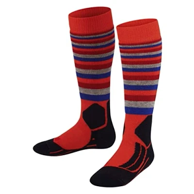 Imagen de FALKE SK2 Intermediate Stripes K KH lana hilo funcional calida gruesa 1 par, Calcetines de esquí Unisex niños, Naranja (Samba Orange 8182), 23 26