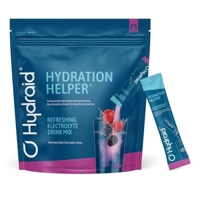 Imagen de Hydraid® Hydration Helper I polvo con electrolitos y carbohidratos Mejora la absorción de agua 25 unidades Bebida en deportiva baja calorías Bayas Silvestres