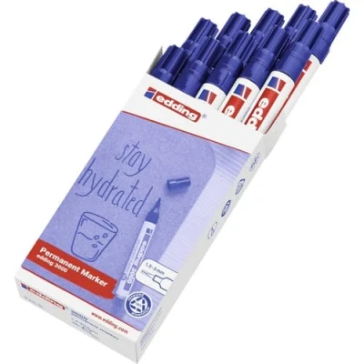 Imagen de edding 3000 marcador permanente azul 10 rotuladores punta redonda 1,5 3 mm indeleble de secado rápido resistente al agua y a los borrones cartón, plástico, madera, metal, tela universal