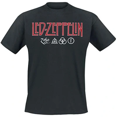 Imagen de Led Zeppelin Ledzeppelin_Logo &amp; Symbols_Men_bl_TS: M Camiseta, Negro (Black Black), Medium para Hombre