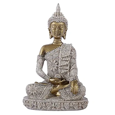 Imagen de ANCLLO The Hue Estatua de Buda meditación piedra arenisca, escultura tallada a mano, color dorado #8133