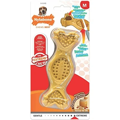 Imagen de Nylabone Golosina rellenable de la Gama Extreme Perros Sabor a Mantequilla Cacahuete Juguete masticable para con mordida Potente Mediano hasta 16 kg