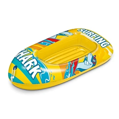Imagen de Mondo Toys Surfing Shark Boat Canotto con Base Inflable, Inflable para niños, Medida 112 cm PVC termosellado Resistente 16922