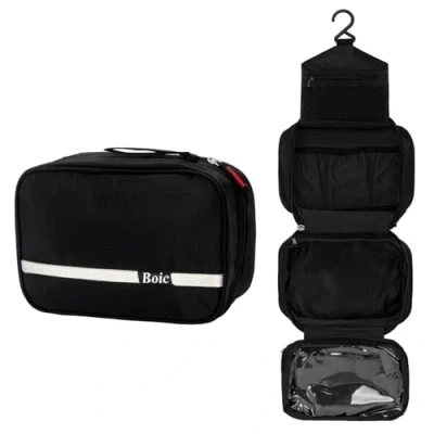 Imagen de Boic Neceser de Colgar Viaje, Plegable Maquillaje para Hombres Bolsa Aseo Impermeable Gran Capacidad con Gancho Colgante Negro