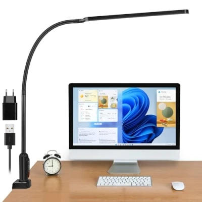 Imagen de BIENSER Lámpara de Escritorio LED Regulable, Mesa con Abrazadera, Cuello Cisne Flexible, Oficina, Trabajo, 11 Niveles Brillo x 5 Colores, Protección Ocular