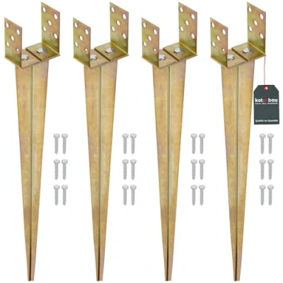 Imagen de KOTARBAU® Juego de 4 soportes para postes en U, 0 125 mm, ancho ajustable clavar, acero galvanizado, anclajes suelo madera, anclaje suelo,