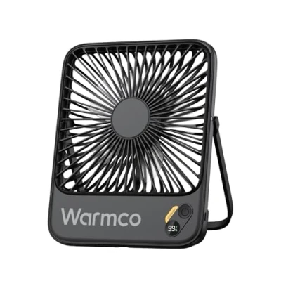 Imagen de Warmco ventilador de escritorio portátil 10000 mAh, 7 pulgadas, funcionamiento delgado, silencioso, personal a pilas con pantalla digital viento fuerte para oficina, viajes,