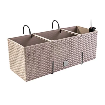 Imagen de PAFEN Macetero con aspecto de ratán, soportes, 4 colores, indicador nivel agua, jardinera para balcón, jardinera, Umbra