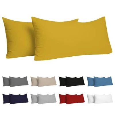 Imagen de Dreamzie Funda Almohada 40x70 (Juego de 2) Amarillo para Las Almohadas 40 x 70 cm 100% Algodon Jersey Cojin Cama Protector