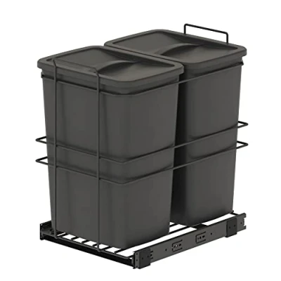 Imagen de EMUCA Contenedores de reciclaje Recycle para cocina, 2 x 35 L, fijación inferior y extracción manual, Plástico gris antracita