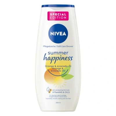 Imagen de NIVEA Gel de ducha Summer Happiness Orange (250 ml), pH neutro para la piel con aceite aguacate natural, crema hidratante aroma fresco naranja