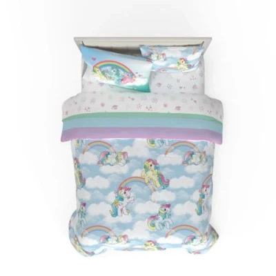 Imagen de Franco Collectibles My Little Pony Classic Retro Rainbow Bedding Juego de edredón y sábanas súper Suaves 7 Piezas con Funda, tamaño Queen, (Producto 100% Oficial)
