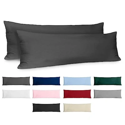 Imagen de Dreamzie Funda de Almohada 40x145 Algodón Reforzado (Pack 2) Antracita Tela Apretada 57 Hilos/cm² 40 x 145 Certificación Oeko Tex