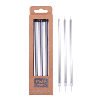 Imagen de PME Velas Extra Altas Plateadas con Soportes, 18 cm, Paquete de 16