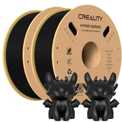 Imagen de Creality Official Hyper Pla Filament Negro+Negro 2kg, Filamento de Impresora 3D para Impresión Alta Velocidad, Suave, Rendimiento Voladizo Precisión Dimensional +/ 0.03mm, 2 Rollos