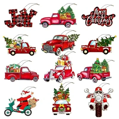 Imagen de 24 Piezas Adornos Arbol Navidad Madera,Adornos de Madera,Decoracion Madera