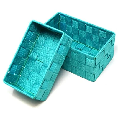 Imagen de Lashuma Juego de 2 cestas baño color turquesa, tamaños: 19 x 10 7 cm y 20 13 cm, rectangulares almacenamiento