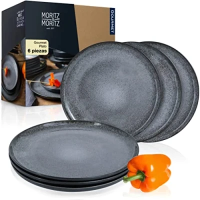 Imagen de Moritz &amp; VIDA Juego de 6 platos cena (porcelana, aptos para lavavajillas y microondas), color gris
