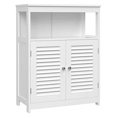 Imagen de VASAGLE Armario del Baño, Mueble de Cocina, Organizador con Compartimiento Abierto, Almacenaje 2 Puertas, 30 x 60 80 cm, Blanco BBC40WT