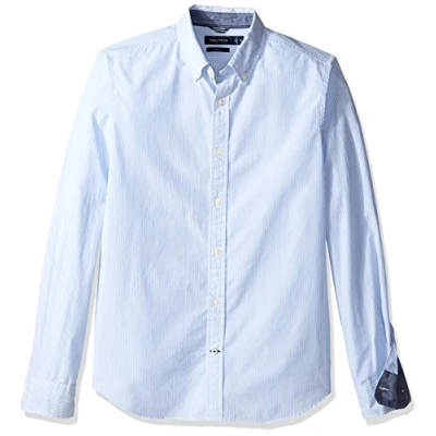 Imagen de Nautica Small Bengal Stripe Slim Fit Camisa Casual, Light Haze, L para Hombre