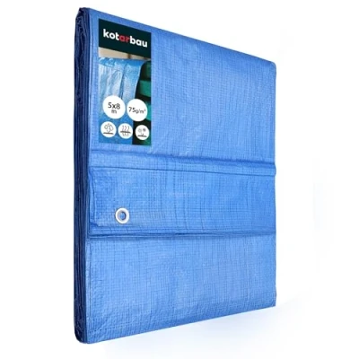 Imagen de KOTARBAU® Lona Impermeable Exterior, 5 x 8 m, Azul, 75g/m2, Ojales de Aluminio, protección Resistente, Cubierta, Industrial Polietileno, Toldo Reforzado, Lonas Impermeables Exterior