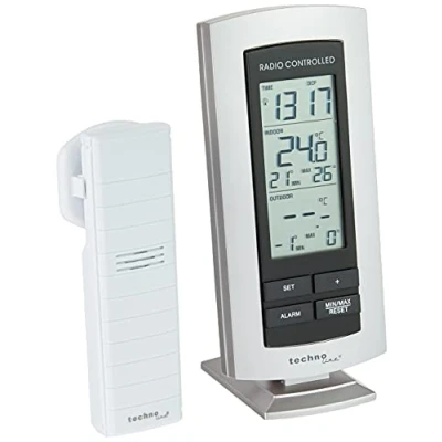 Imagen de Technoline Estación meteorológica clásica WS 9140 con radioreloj, indicador de temperatura interior y exterior, plateada, 7,3 x 2,5 15,8 cm