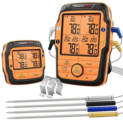 Imagen de ThermoPro TP27C 150M Termómetro inalámbrico para barbacoa de carne cocinar alimentos con 4 sondas, alarma, pantalla LCD grande