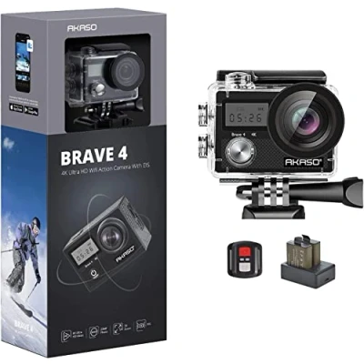Imagen de AKASO Cámara Deportiva WiFi 4K 20MP 5xZoom Acuática Sumergible de 30M con Control Remoto Ultra HD Estabilizador 2 Baterías Accesorios Multiples 2&#039;&#039; Pantalla LCD (Brave 4)