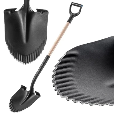 Imagen de KADAX pala de drenaje, puntiaguda con mango en D y mango, drenaje ligera púas, ergonómica para jardín, cavar agujeros (130 x 23,5 cm)