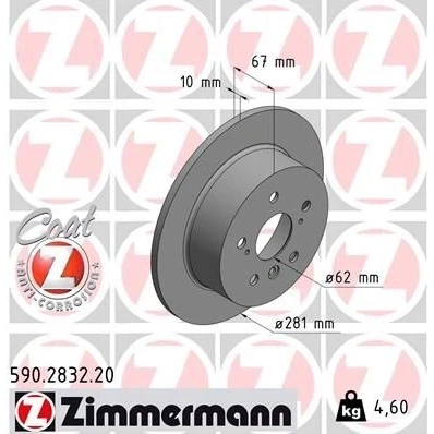 Imagen de ZIMMERMANN 590.2832.20 Disco de freno 281 10 8/5 5 114 macizo revestido