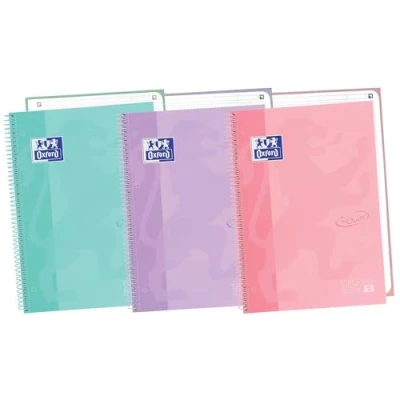 Imagen de Oxford, Cuadernos A4, Cuadrícula 5x5, Tapa Extradura, 80 Hojas Microperforadas, 1 Banda de Color. Pack 3 Libretas, Colores Pastel