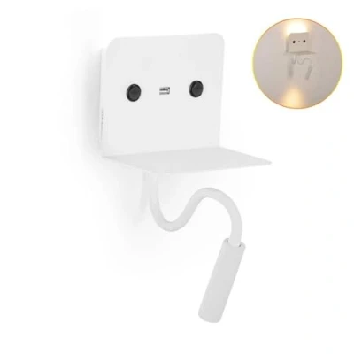 Imagen de Lampara Aplique de pared LED para lectura 6W con foco flexo 3W blanco calido orientable y base carga USB Dormitorio Cama Cabecero