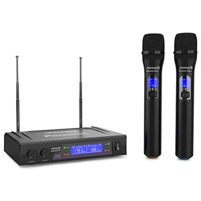 Imagen de Audibax Missouri 2000 Sistema de Micrófono Inalámbrico VHF Dual Profesional Rango A con Indicadores RF/AF Conectores Salida XLR y Auxiliar