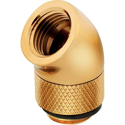 Imagen de Corsair Hydro X de la Serie Adaptador Giratorio 45 Grados, Paquete Doble (Roscas Puerto G1/4 BSPP, Mecanismo Rotación Seguro, Optimizado para Altos Caudales) Oro