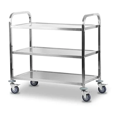 Imagen de Mahlzeit Carro de Servicio Acero Inoxidable con 3 Estantes 101,5 x 95 48,5 cm Carrito 4 Ruedas y Frenos Bloqueo Restaurante Niveles Almacenamiento