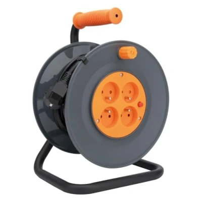 Imagen de Zenitech Carrete HO5VV F 3G1mm², 25 m, 4 tomas 16A 2P+7 disyuntor, Negro.