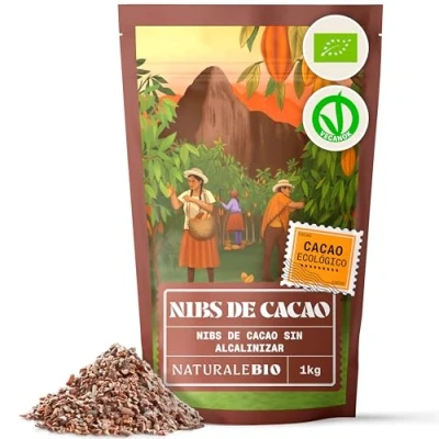 Imagen de Nibs de Cacao Crudo Ecológico 1 kg. Puntas Bio, Natural y Puro. Cultivado en Perú a partir la planta Theobroma cacao. Fuente magnesio, potasio hierro. NaturaleBio