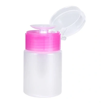 Imagen de Botella dispensadora de bomba 60 ml, dispensador limpiador esmalte uñas, herramienta para arte recipiente plástico 2 colores con tapa superior abatible(Rosado)