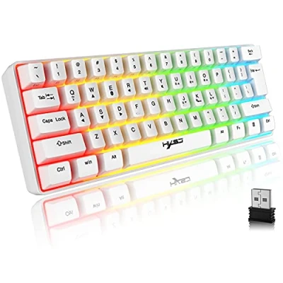 Imagen de Teclado Gaming Inalambrico, 61 Teclas Bluetooth 5.0 + 2.4G Modo Dual Ergonómico Compacto Silencioso 60% Retroiluminado Arcoíris con Batería Recargable para Windows Mac PC PS4 Gamer, Blanco