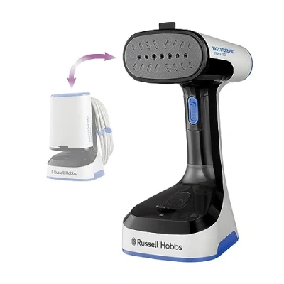 Imagen de Russell Hobbs Plancha Vertical de Vapor Steam Genie Easy Store, Cabezal Abatible Compacto para Guardar, 1800 W, Accesorio Tejidos, 20 g, Calentamiento Rápido, Apagado Automático, 26740 56
