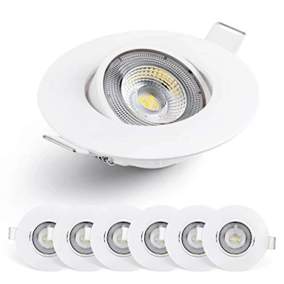 Imagen de EMOS Exclusive focos LED Interior Techo 5W, 450lm Ojos de Buey para Luz Blanca Fria 6500k Juego 6 empotrables ultraplanos redondos pivotante en 50 color blanco