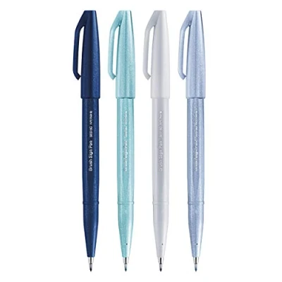 Imagen de Pentel SES15C Brush Sign Pen Rotulador punta flexible para caligrafía, ilustración, juego de 4 unidades, surtido invierno
