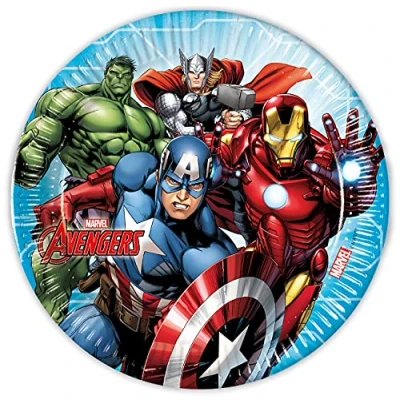 Imagen de Procos 93432 Mighty Avengers Platos desechables de papel (8 unidades, 23 cm), diseño Los Vengadores