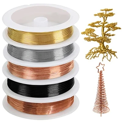 Imagen de Kurtzy Pack de 5 Colorido Alambre Manualidades Cobre para Hacer Joyas Rollos m y 0,4 mm Grosor Colores Flexible Florales, Abalorios Modelos